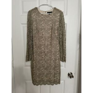 Lauren‎ Ralph Lauren Womens Lace Dark Silver Beige Stretch Dress Size 10